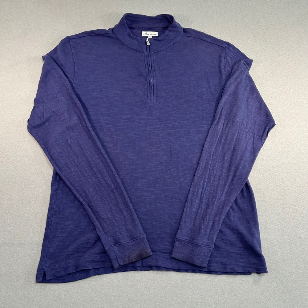 Peter Millar Quarter Zip Pullover Mens L Purple Lightweight Knit Cotton Sweater